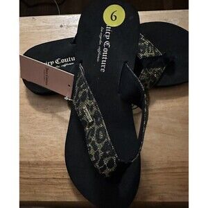JUICY COUTURE Flip Flops Women’s 9 Black Leopard Glitter and  Gold